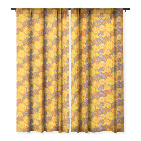 Sewzinski Calendula Floral Pattern Sheer Window Curtain