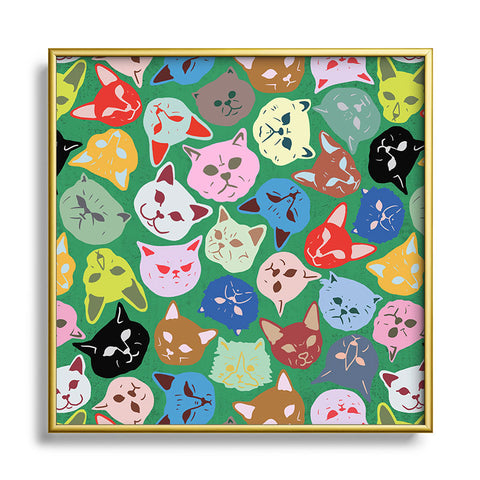 Sewzinski Cat Heads Pattern Metal Square Framed Art Print