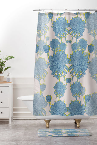 Sewzinski Chysanthemum in Blue Shower Curtain And Mat