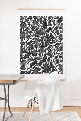 Sewzinski Climbing Flowers Black White Art Print And Hanger