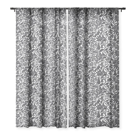 Sewzinski Climbing Flowers Black White Sheer Window Curtain