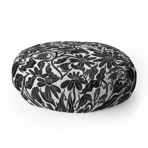 Sewzinski Climbing Flowers Black White Floor Pillow Round