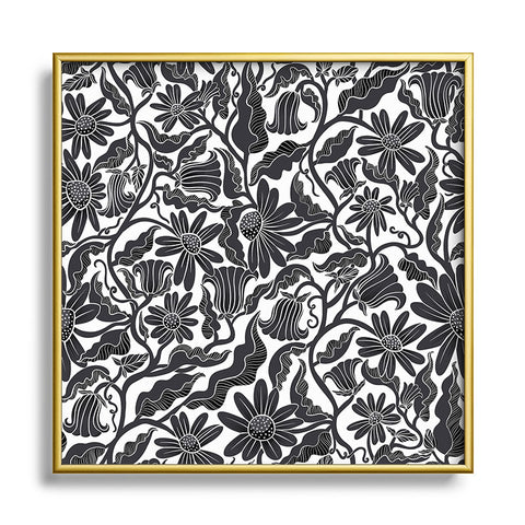 Sewzinski Climbing Flowers Black White Metal Square Framed Art Print