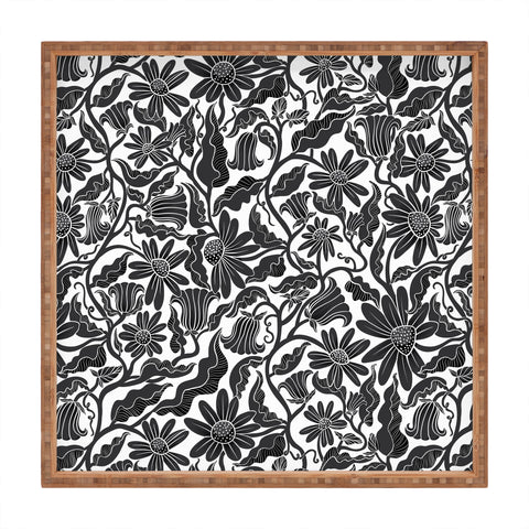 Sewzinski Climbing Flowers Black White Square Tray