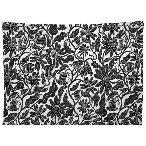 Sewzinski Climbing Flowers Black White Tapestry