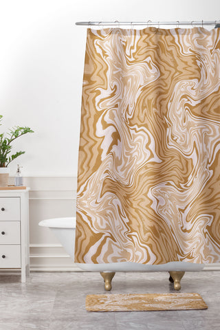 Sewzinski Coffee and Cream Swirls Shower Curtain And Mat