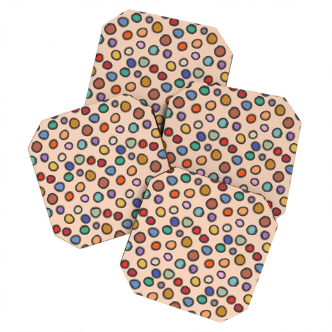 Sewzinski Colorful Dots on Apricot Coaster Set