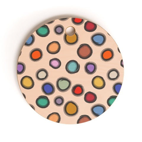Sewzinski Colorful Dots on Apricot Cutting Board Round