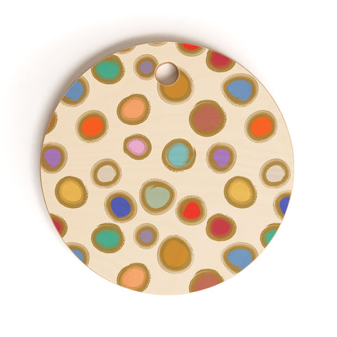 Sewzinski Colorful Dots on Cream Cutting Board Round