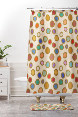 Sewzinski Colorful Dots on Cream Shower Curtain And Mat