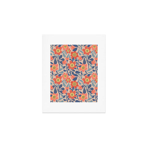 Sewzinski Coral Pink and Blue Flowers Art Print