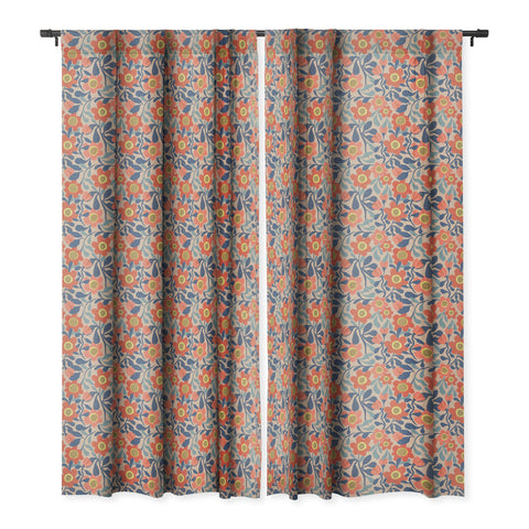 Sewzinski Coral Pink and Blue Flowers Blackout Window Curtain