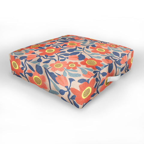 Sewzinski Coral Pink and Blue Flowers Outdoor Floor Cushion
