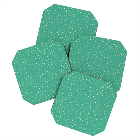 Sewzinski Cream Dots on Jungle Green Coaster Set