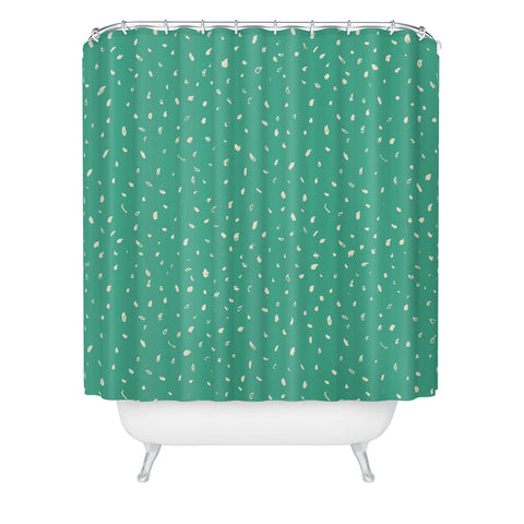 Sewzinski Cream Dots on Jungle Green Shower Curtain