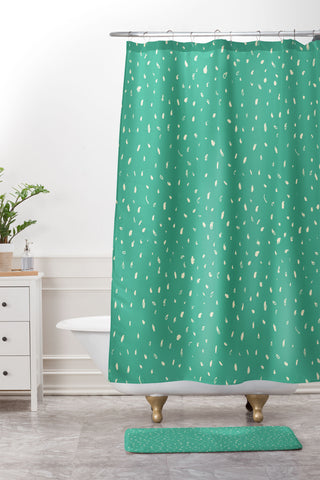 Sewzinski Cream Dots on Jungle Green Shower Curtain And Mat