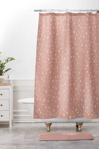 Sewzinski Cream Dots on Rose Pink Shower Curtain And Mat
