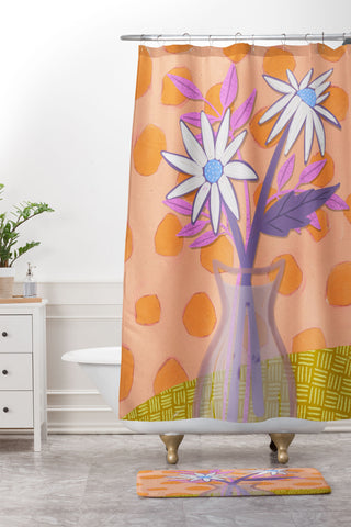 Sewzinski Daisies on Orange Shower Curtain And Mat