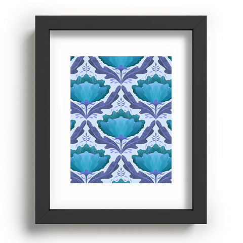 Sewzinski Diamond Floral Pattern Blue Recessed Framing Rectangle