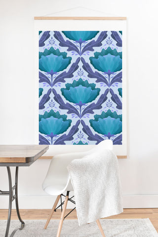 Sewzinski Diamond Floral Pattern Blue Art Print And Hanger