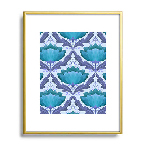 Sewzinski Diamond Floral Pattern Blue Metal Framed Art Print