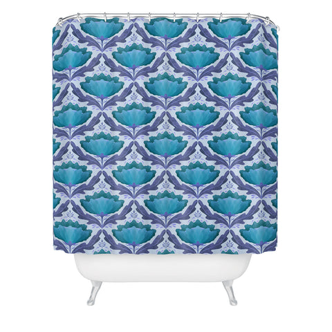 Sewzinski Diamond Floral Pattern Blue Shower Curtain