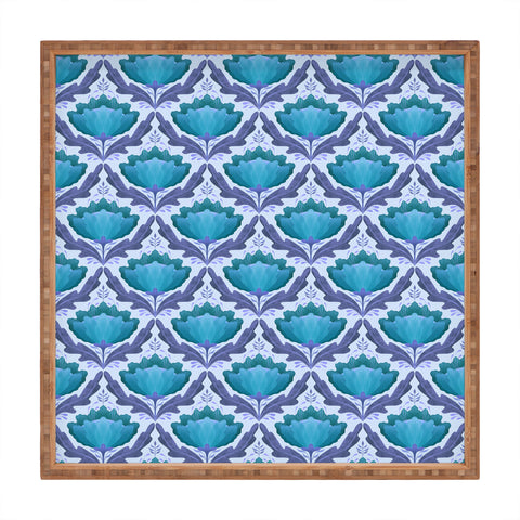 Sewzinski Diamond Floral Pattern Blue Square Tray