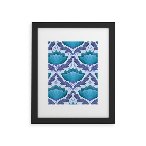 Sewzinski Diamond Floral Pattern Blue Framed Art Print