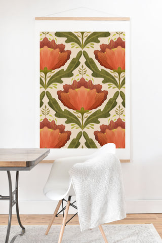 Sewzinski Diamond Floral Pattern Orange Art Print And Hanger