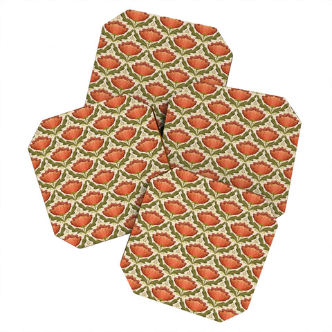 Sewzinski Diamond Floral Pattern Orange Coaster Set