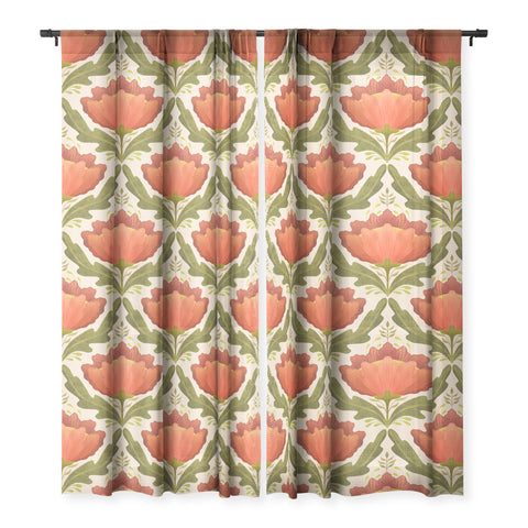 Sewzinski Diamond Floral Pattern Orange Sheer Window Curtain