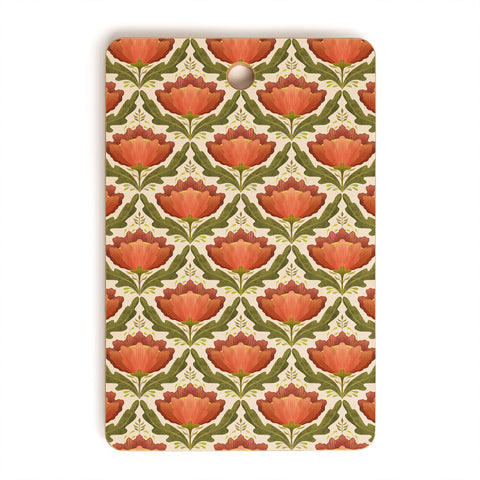 Sewzinski Diamond Floral Pattern Orange Cutting Board Rectangle
