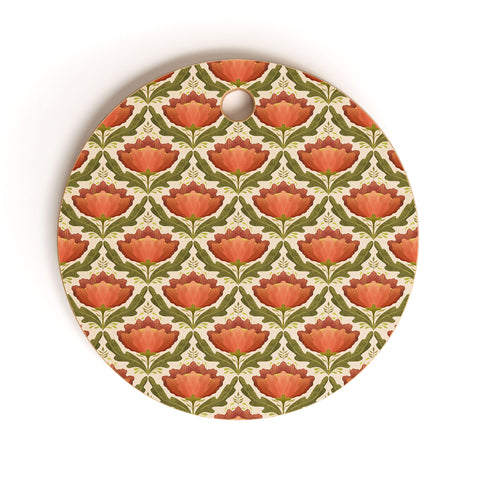 Sewzinski Diamond Floral Pattern Orange Cutting Board Round