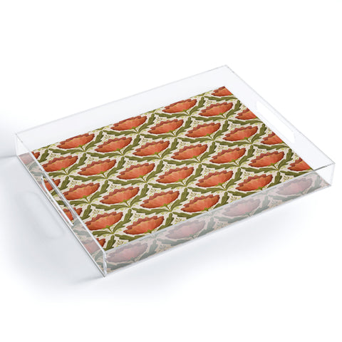 Sewzinski Diamond Floral Pattern Orange Acrylic Tray