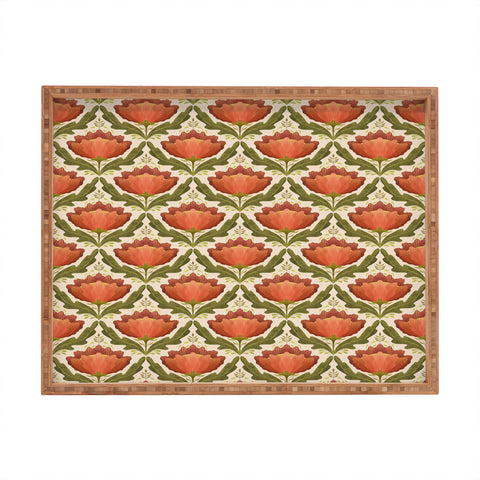 Sewzinski Diamond Floral Pattern Orange Rectangular Tray