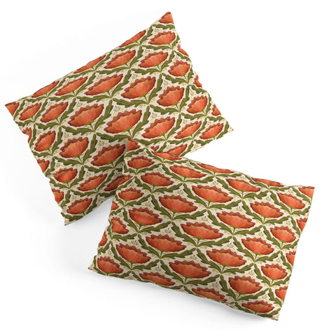 Sewzinski Diamond Floral Pattern Orange Pillow Shams