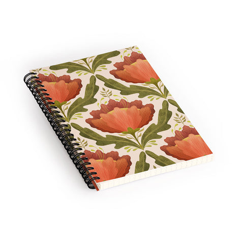 Sewzinski Diamond Floral Pattern Orange Spiral Notebook