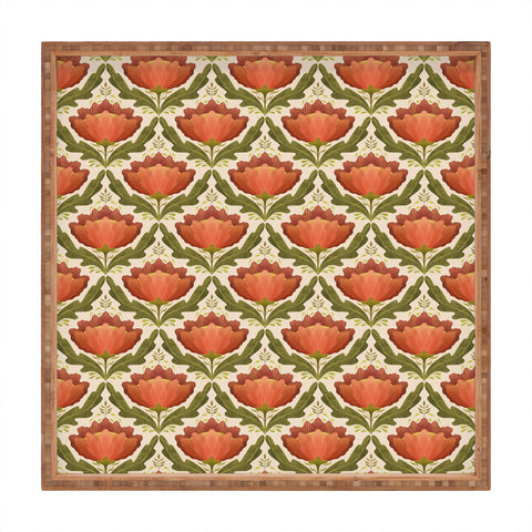 Sewzinski Diamond Floral Pattern Orange Square Tray