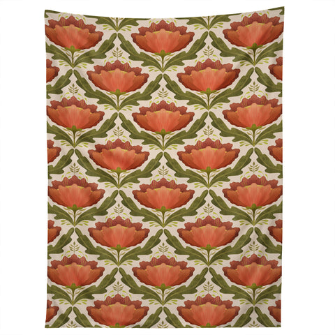 Sewzinski Diamond Floral Pattern Orange Tapestry