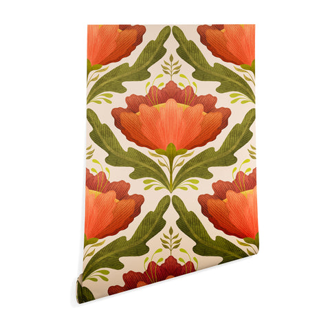 Sewzinski Diamond Floral Pattern Orange Wallpaper