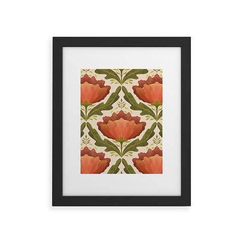 Sewzinski Diamond Floral Pattern Orange Framed Art Print
