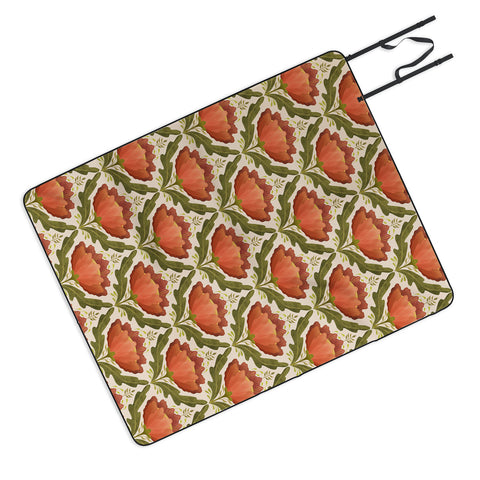 Sewzinski Diamond Floral Pattern Orange Picnic Blanket