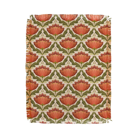 Sewzinski Diamond Floral Pattern Orange Throw Blanket