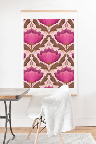 Sewzinski Diamond Floral Pattern Pink Art Print And Hanger