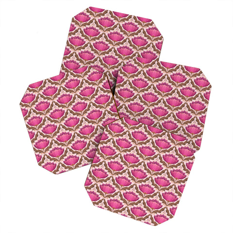 Sewzinski Diamond Floral Pattern Pink Coaster Set
