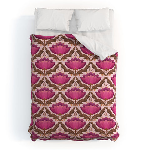 Sewzinski Diamond Floral Pattern Pink Comforter