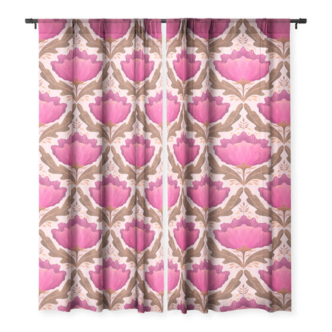 Sewzinski Diamond Floral Pattern Pink Sheer Window Curtain