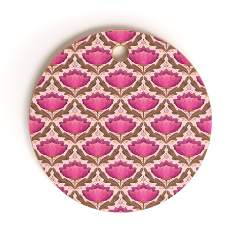 Sewzinski Diamond Floral Pattern Pink Cutting Board Round