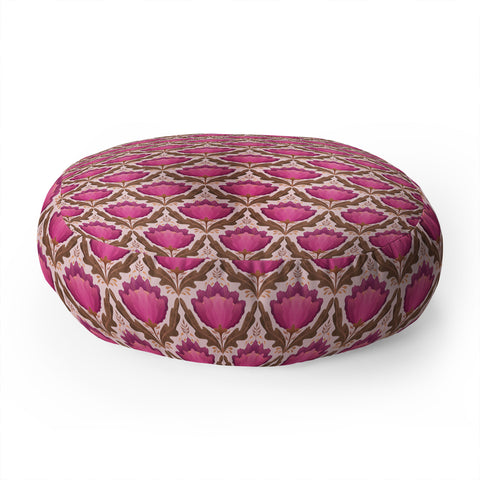 Sewzinski Diamond Floral Pattern Pink Floor Pillow Round