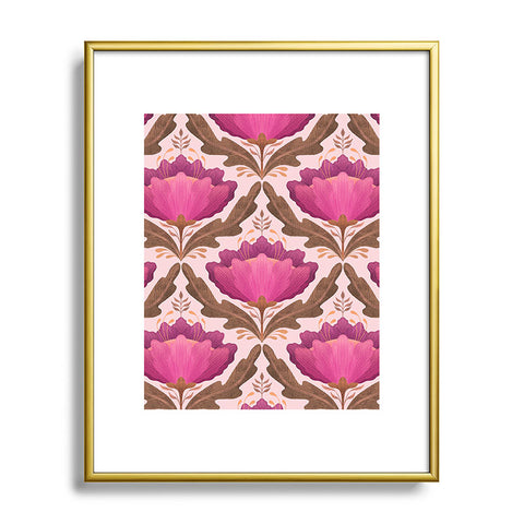 Sewzinski Diamond Floral Pattern Pink Metal Framed Art Print